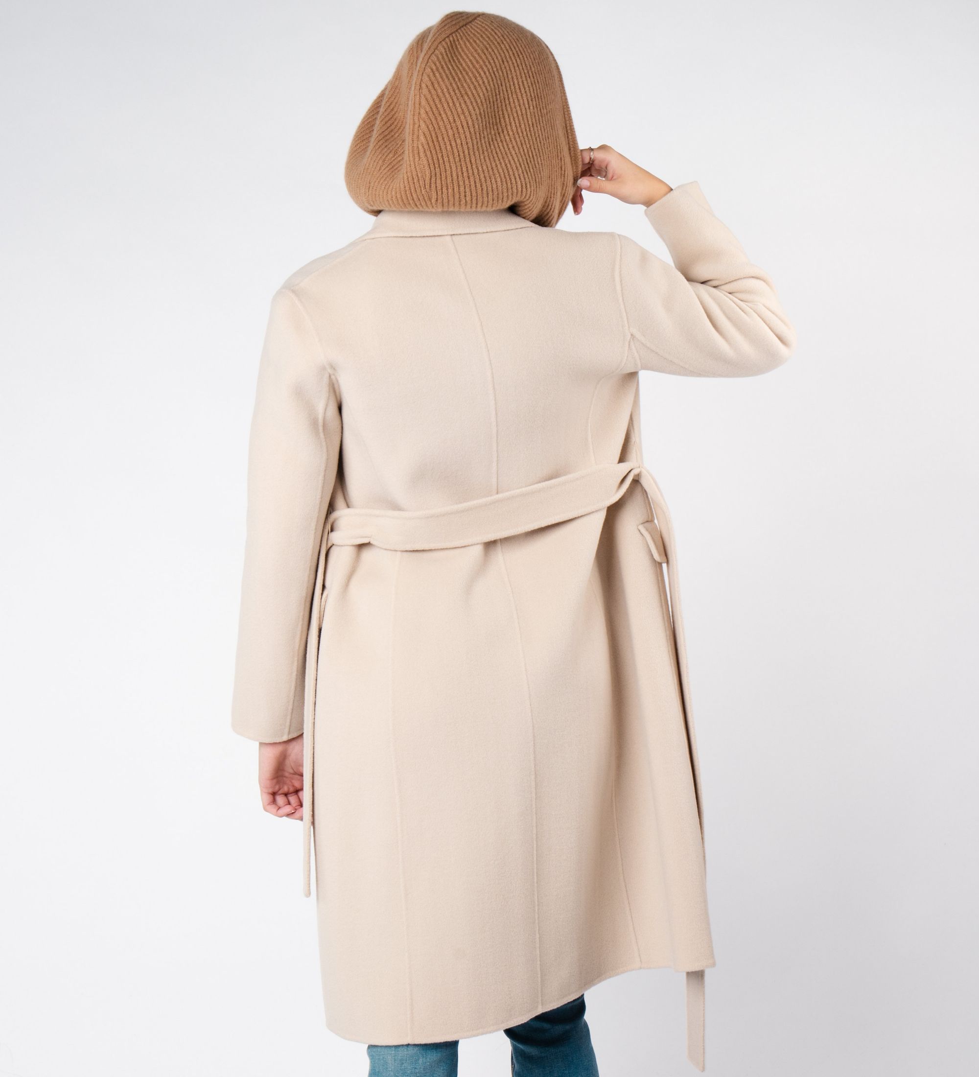 LEEZ Women Belted Double Face Wool Coat - Beige