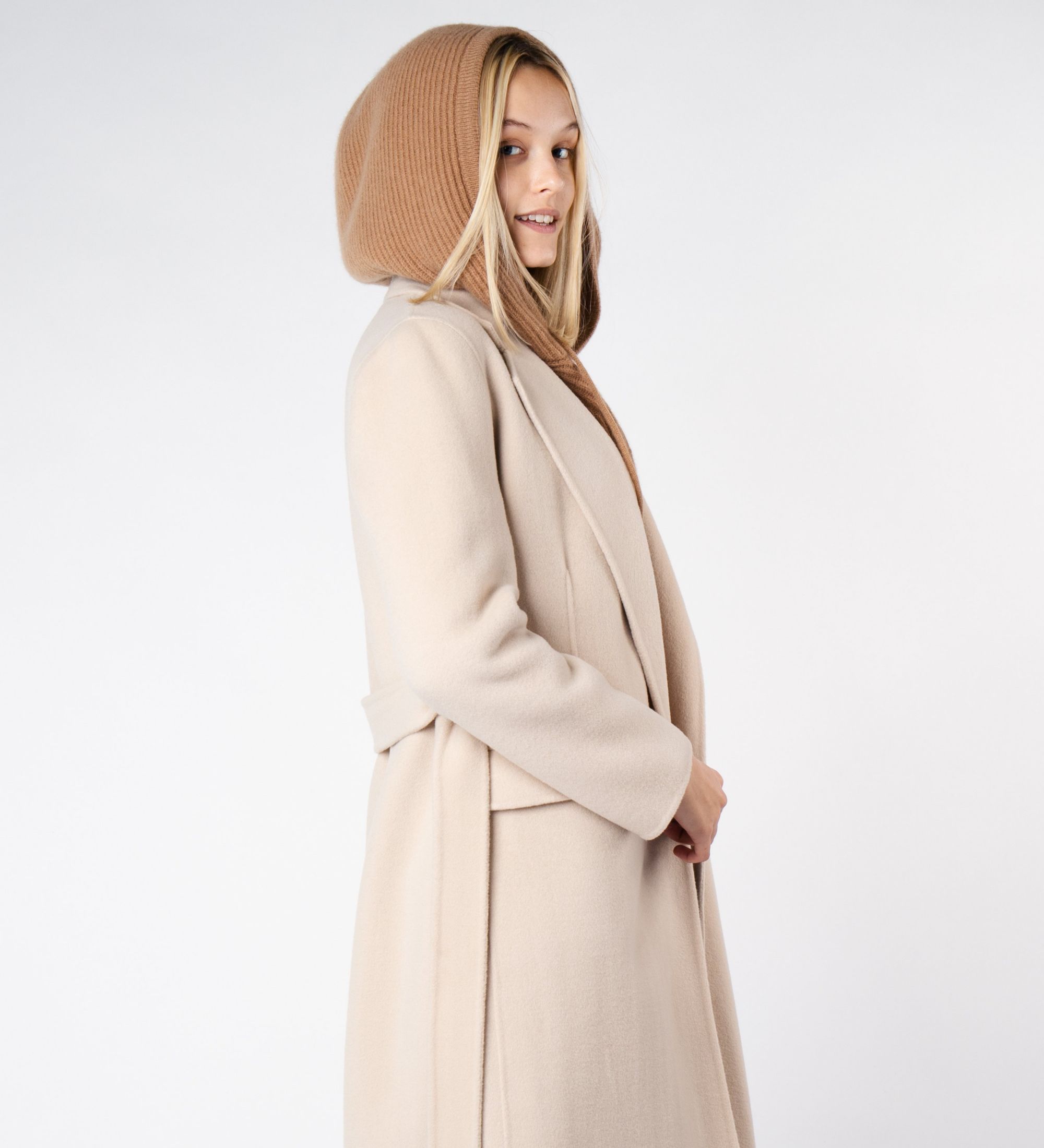 LEEZ Women Belted Double Face Wool Coat - Beige