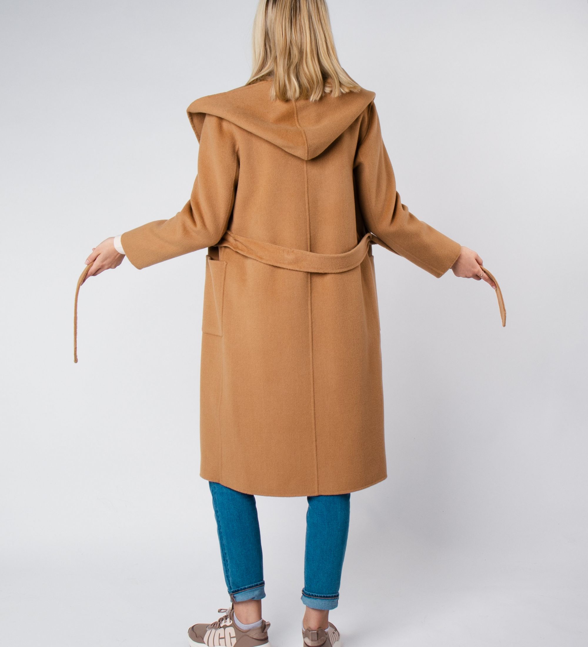 LEEZ Women Mid-length Belted Hooded Wool Coat