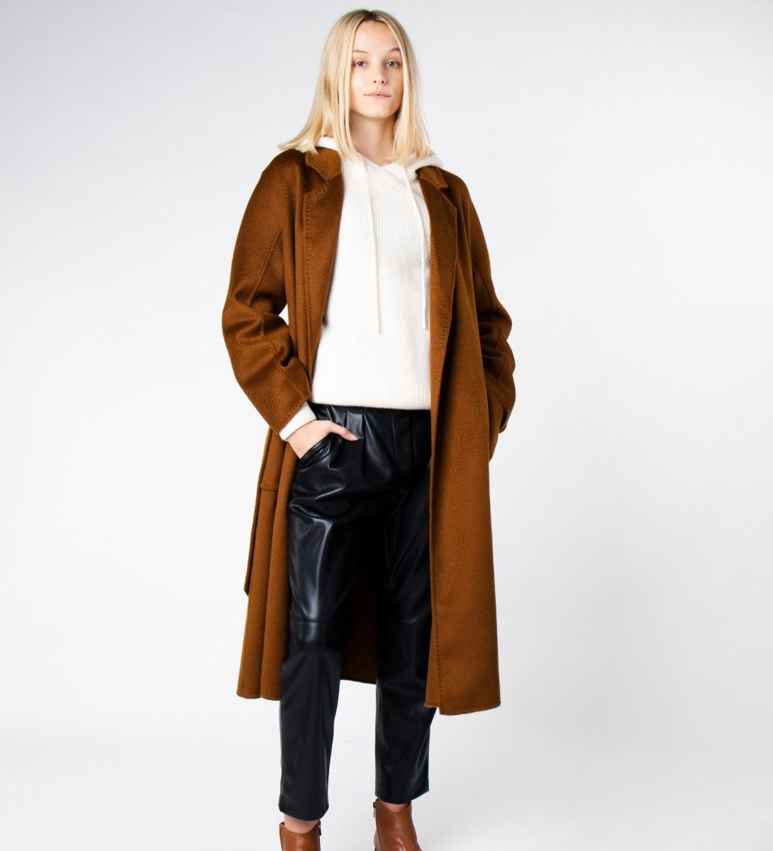 LEEZ Women Double Face Wool-Cashmere Coat Brown