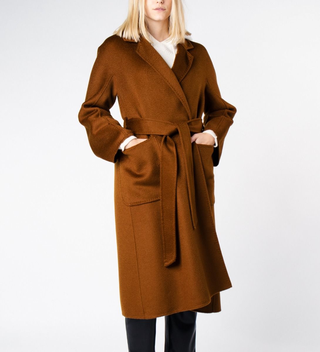 LEEZ Women Double Face Wool-Cashmere Coat Brown
