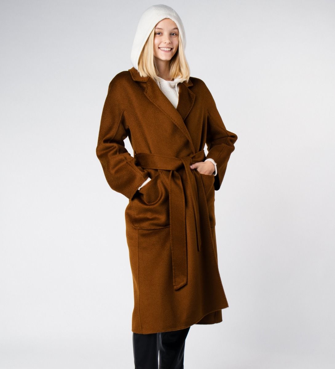 LEEZ Women Double Face Wool-Cashmere Coat Brown