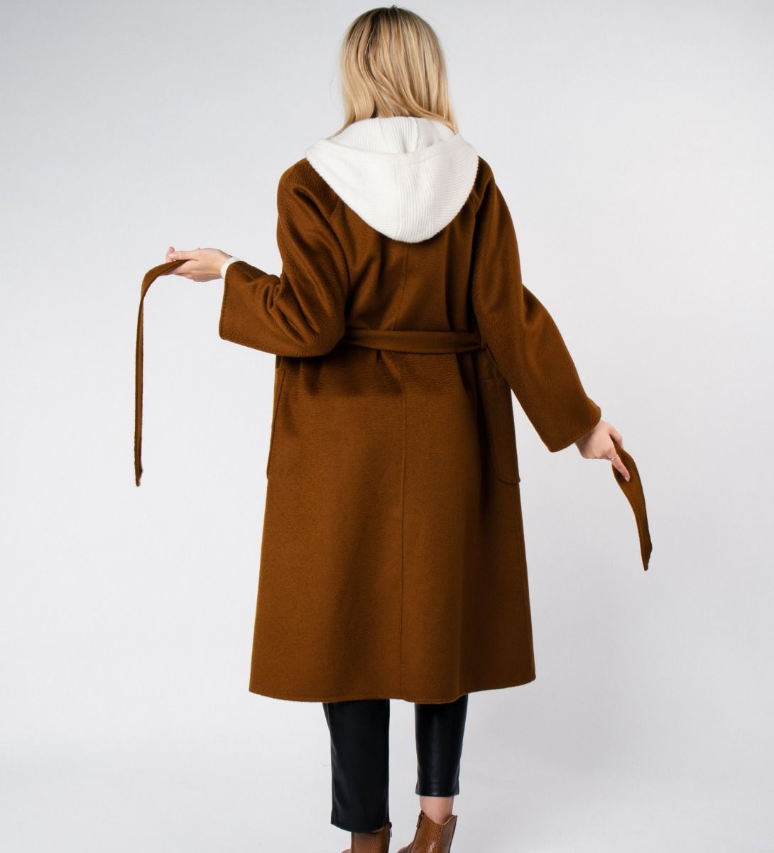 LEEZ Women Double Face Wool-Cashmere Coat Brown