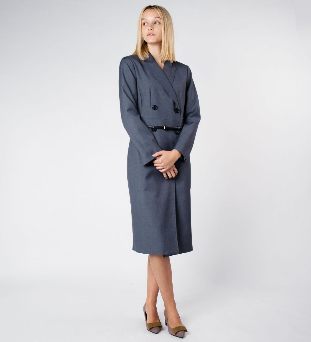 LEEZ Women Wool Blend Midi Dress - Ash Grey