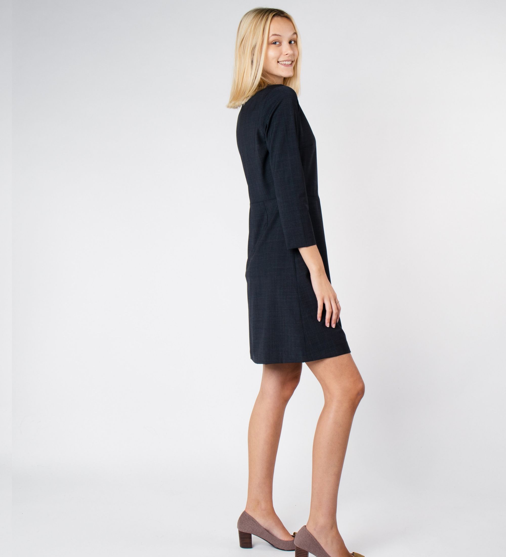 LEEZ Women Mid-thigh Length Wool Dress - Dark Grey