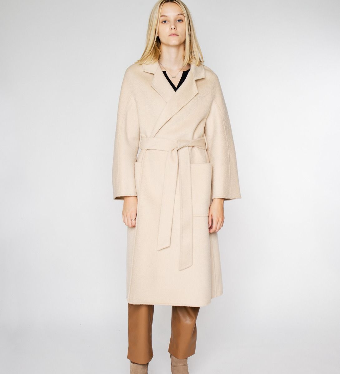 LEEZ Women Double Face Wool-Cashmere Coat Beige