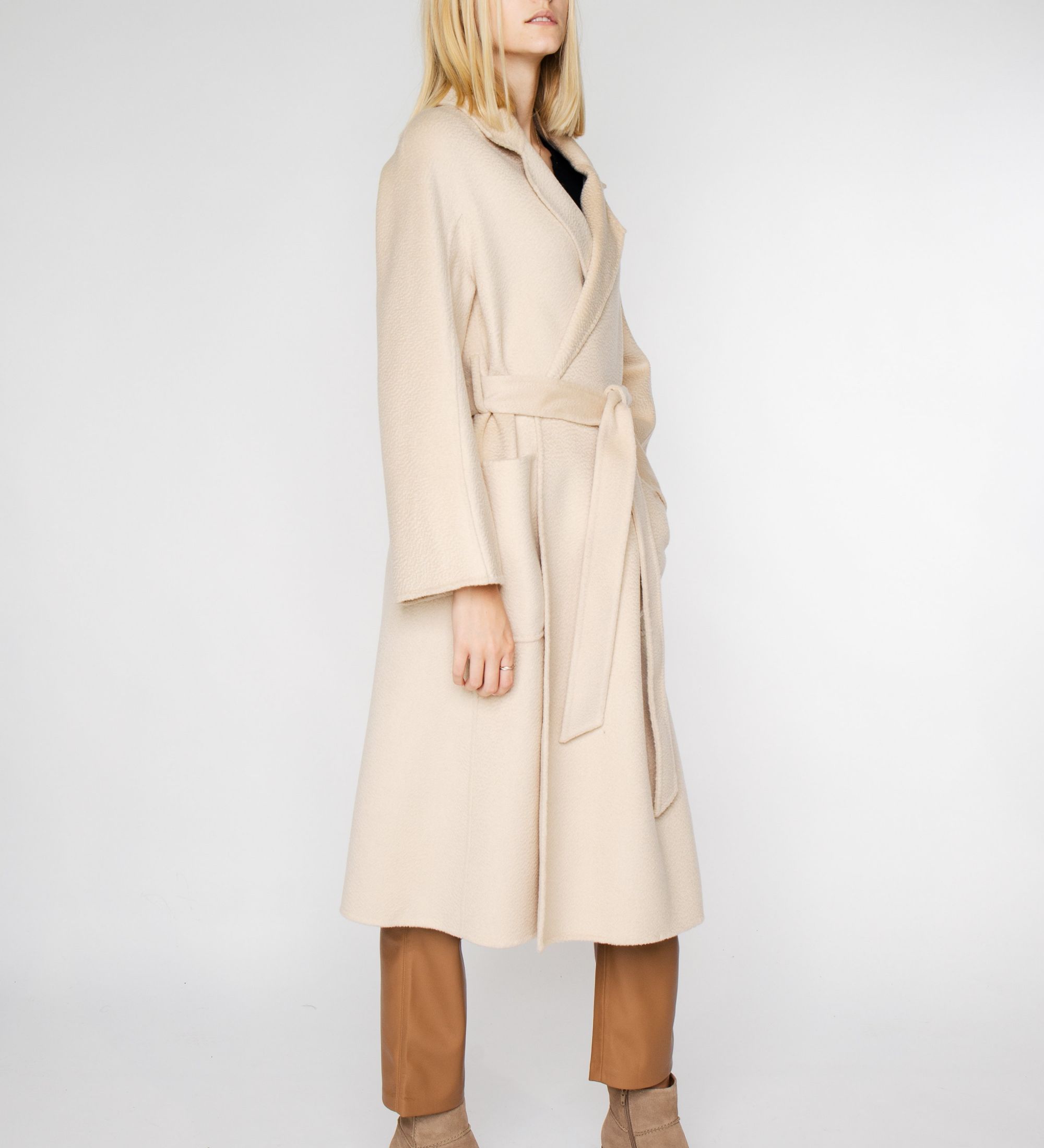 LEEZ Women Double Face Wool-Cashmere Coat Beige