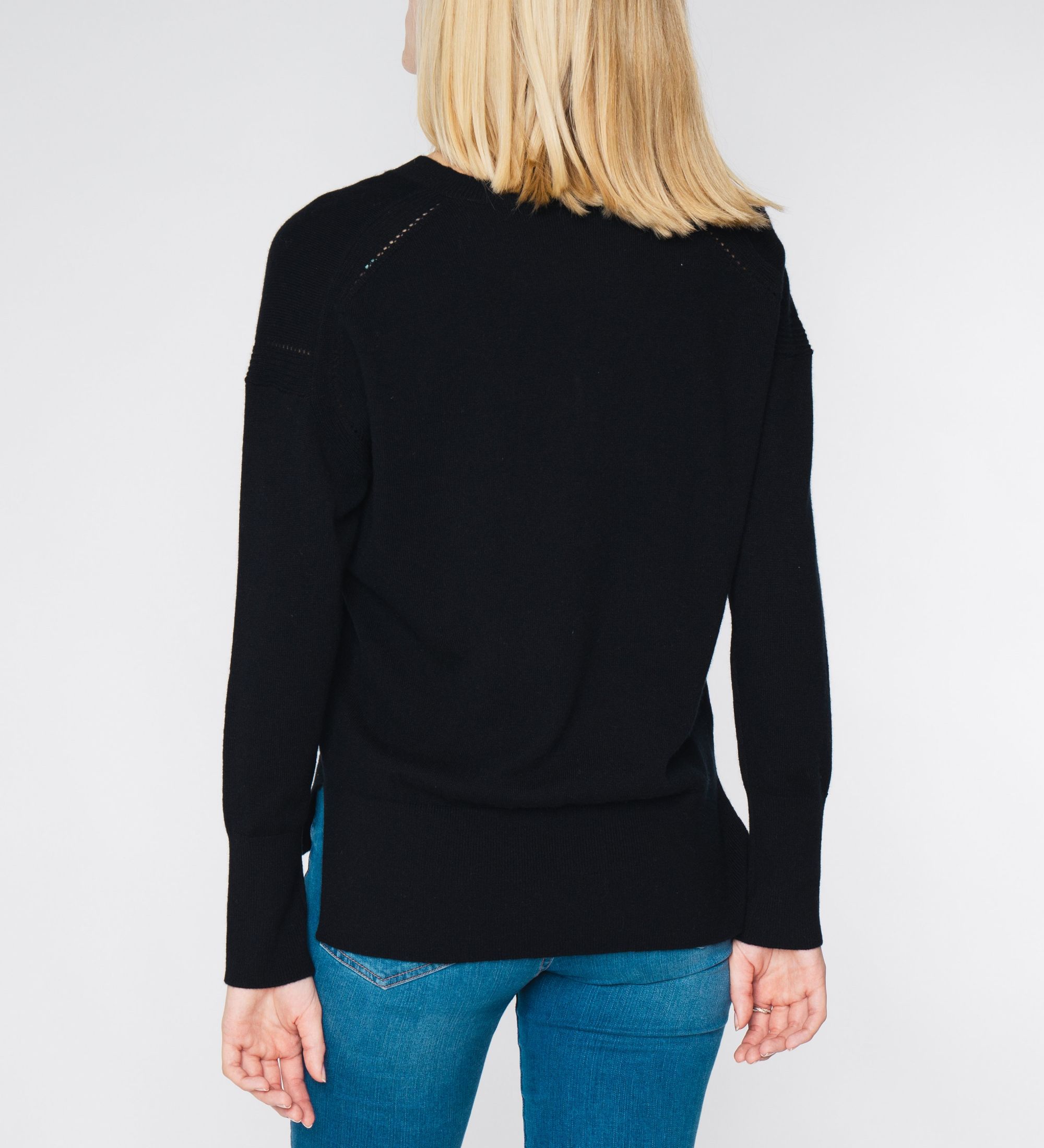 LEEZ Women Cashmere V-Neck Sweater - Black