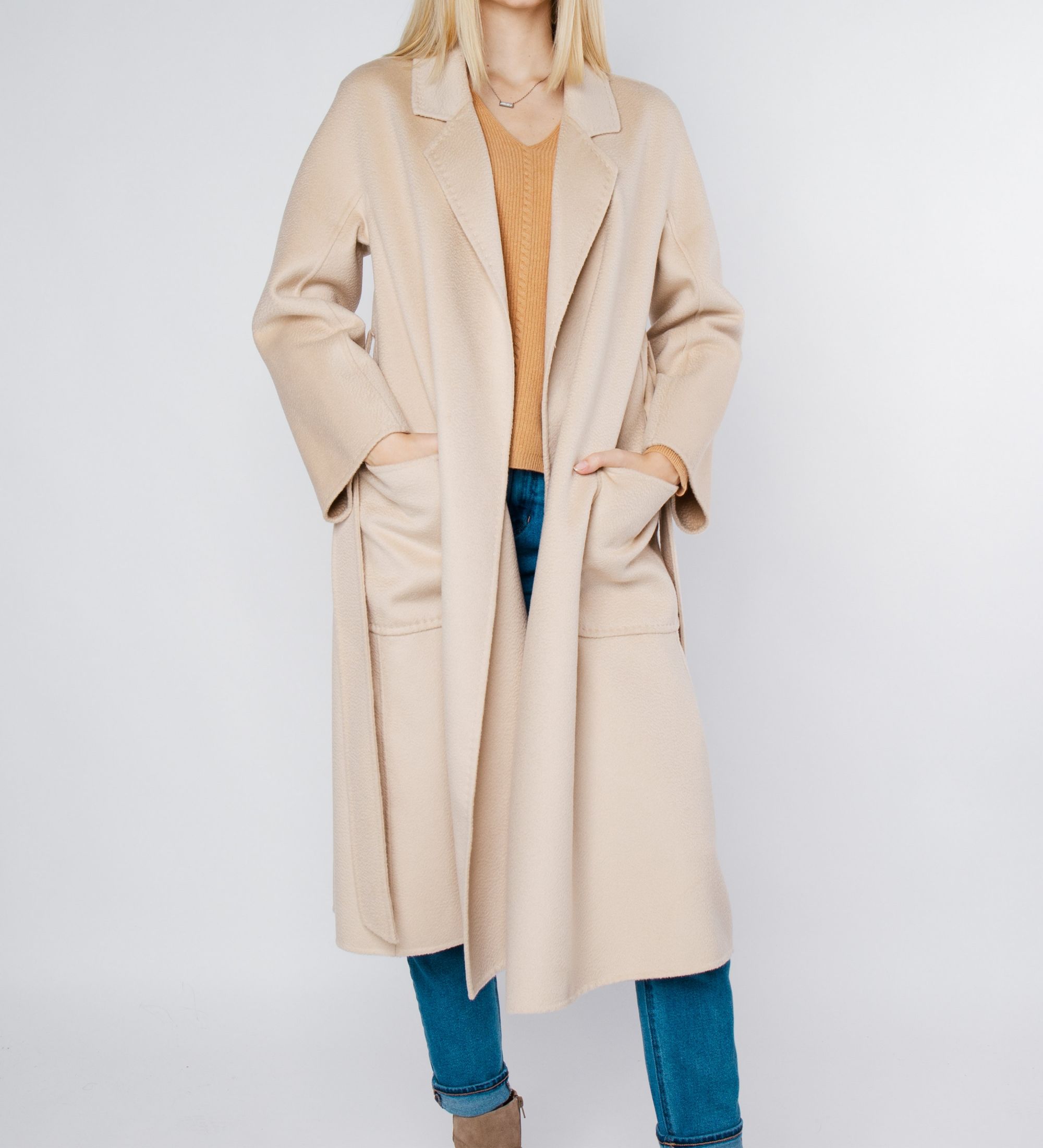 LEEZ Women Double Face Wool-Cashmere Coat Beige