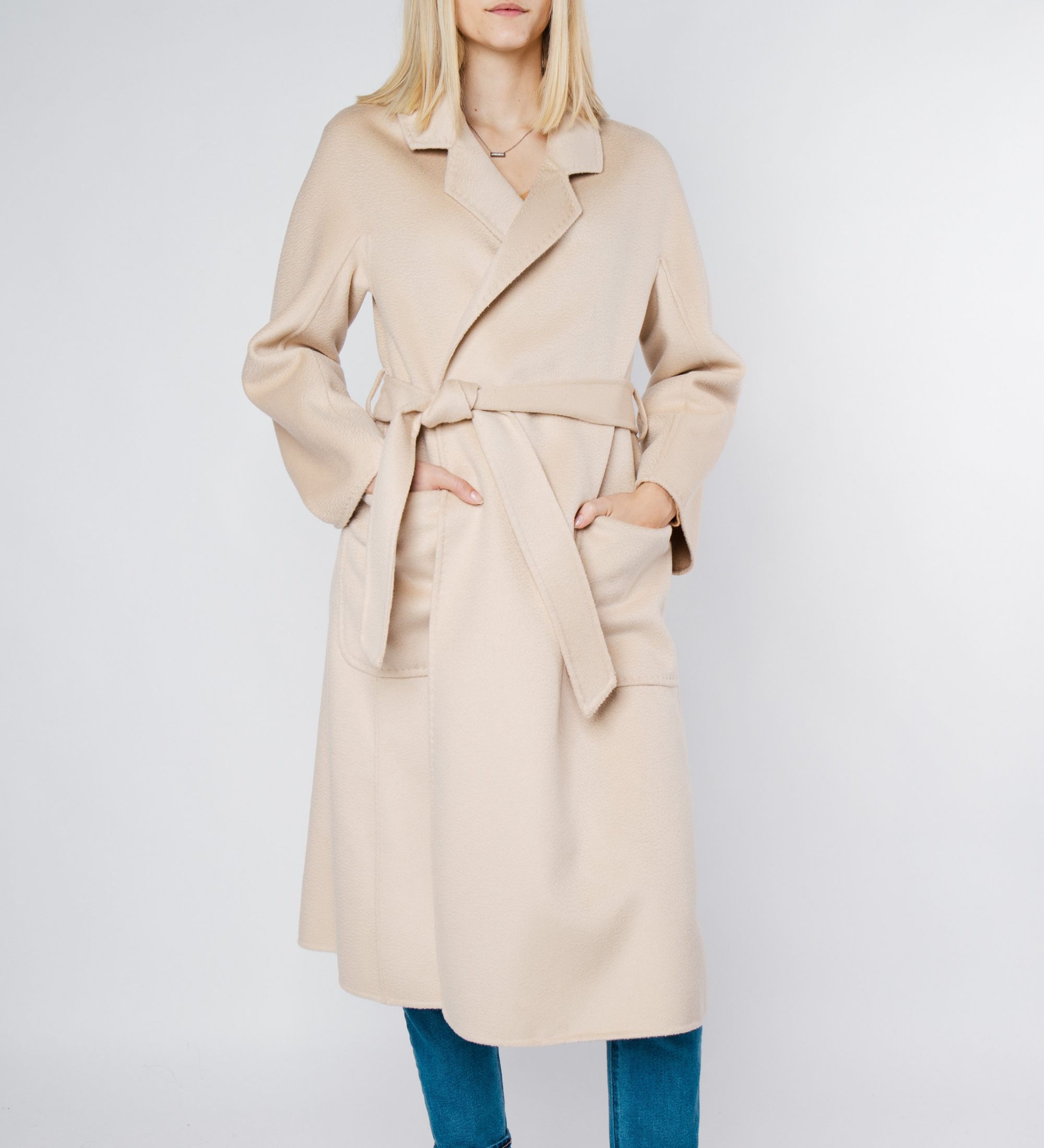 LEEZ Women Double Face Wool-Cashmere Coat Beige
