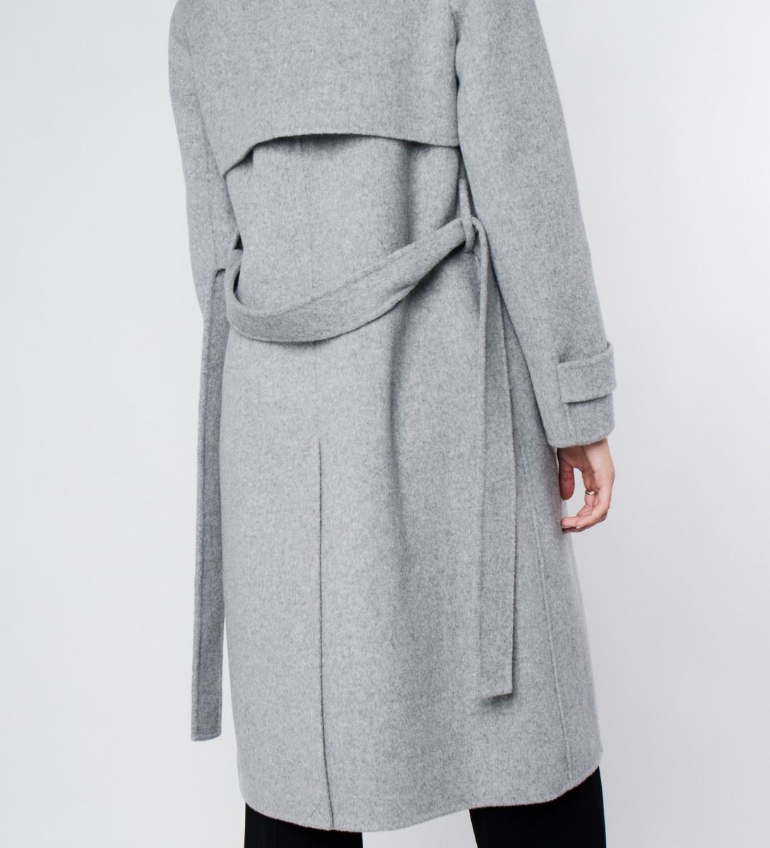 LEEZ Women Mid-length Double Face Wool Belted Overcoat Gray