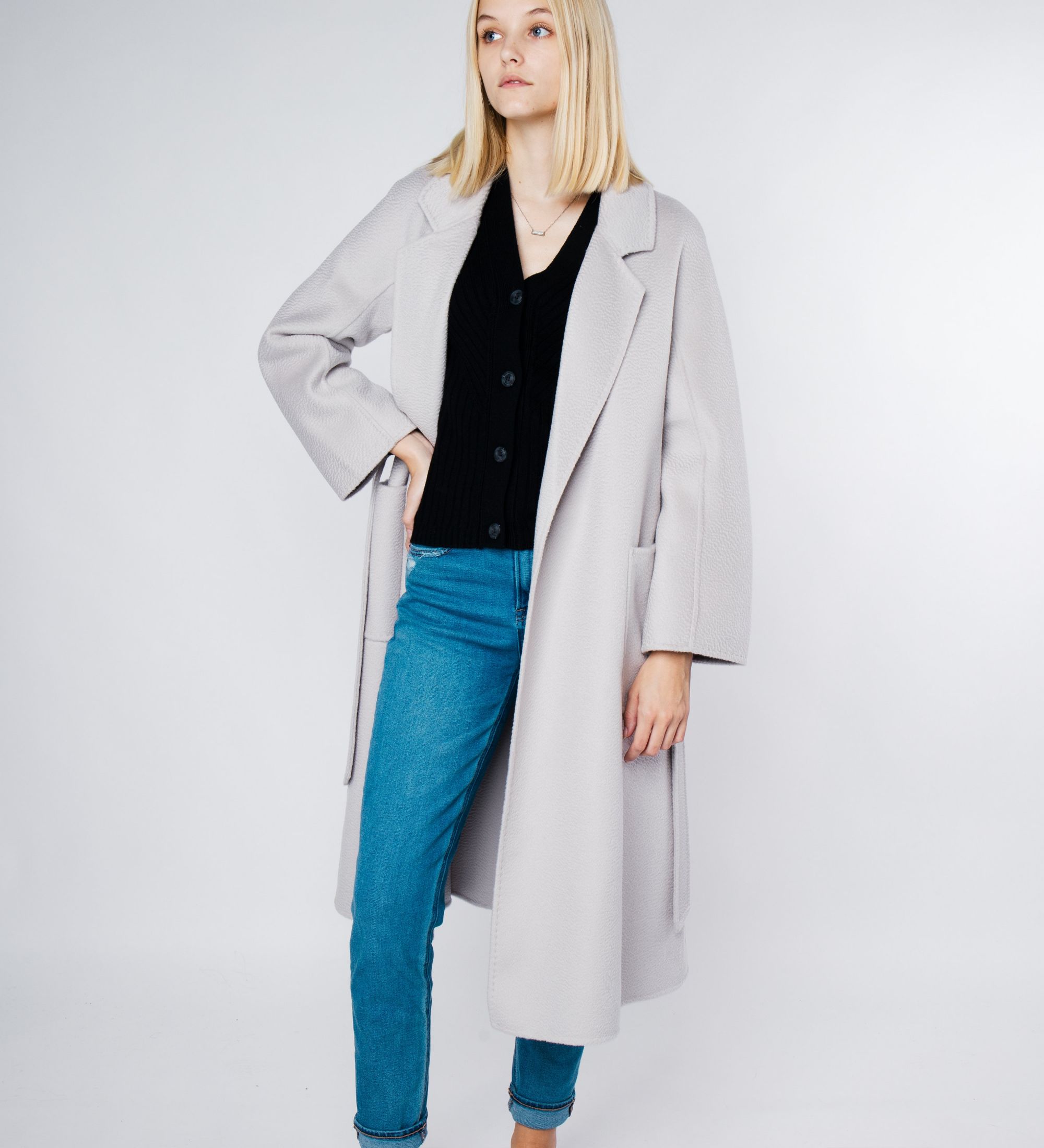 LEEZ Women Double Face Wool-Cashmere Coat Gray