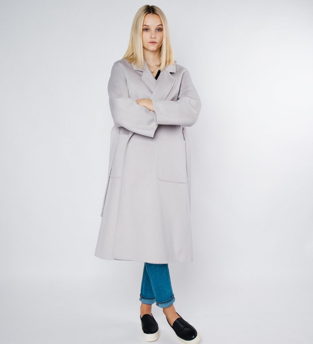 LEEZ Women Double Face Wool-Cashmere Coat Gray