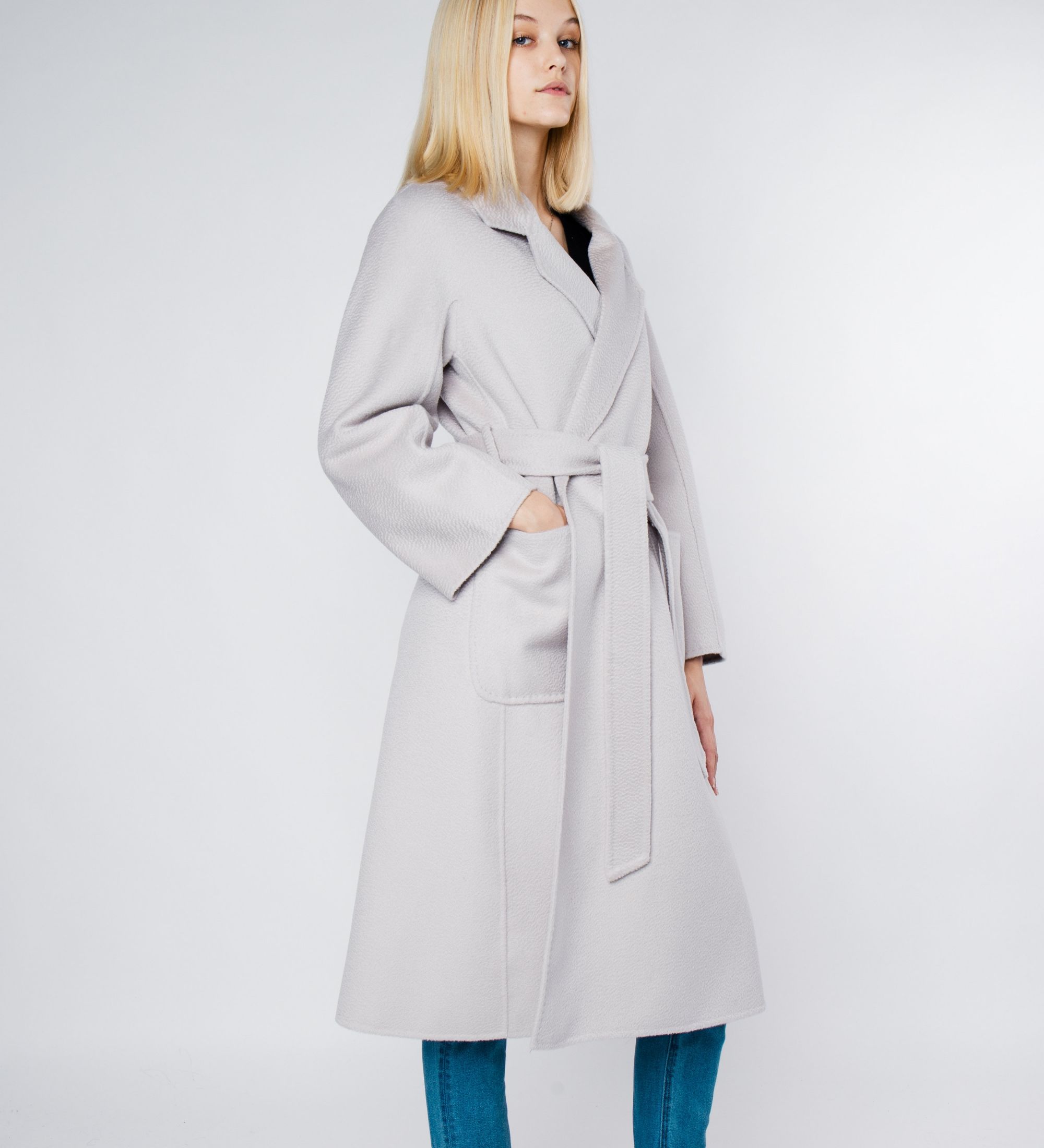 LEEZ Women Double Face Wool-Cashmere Coat Gray
