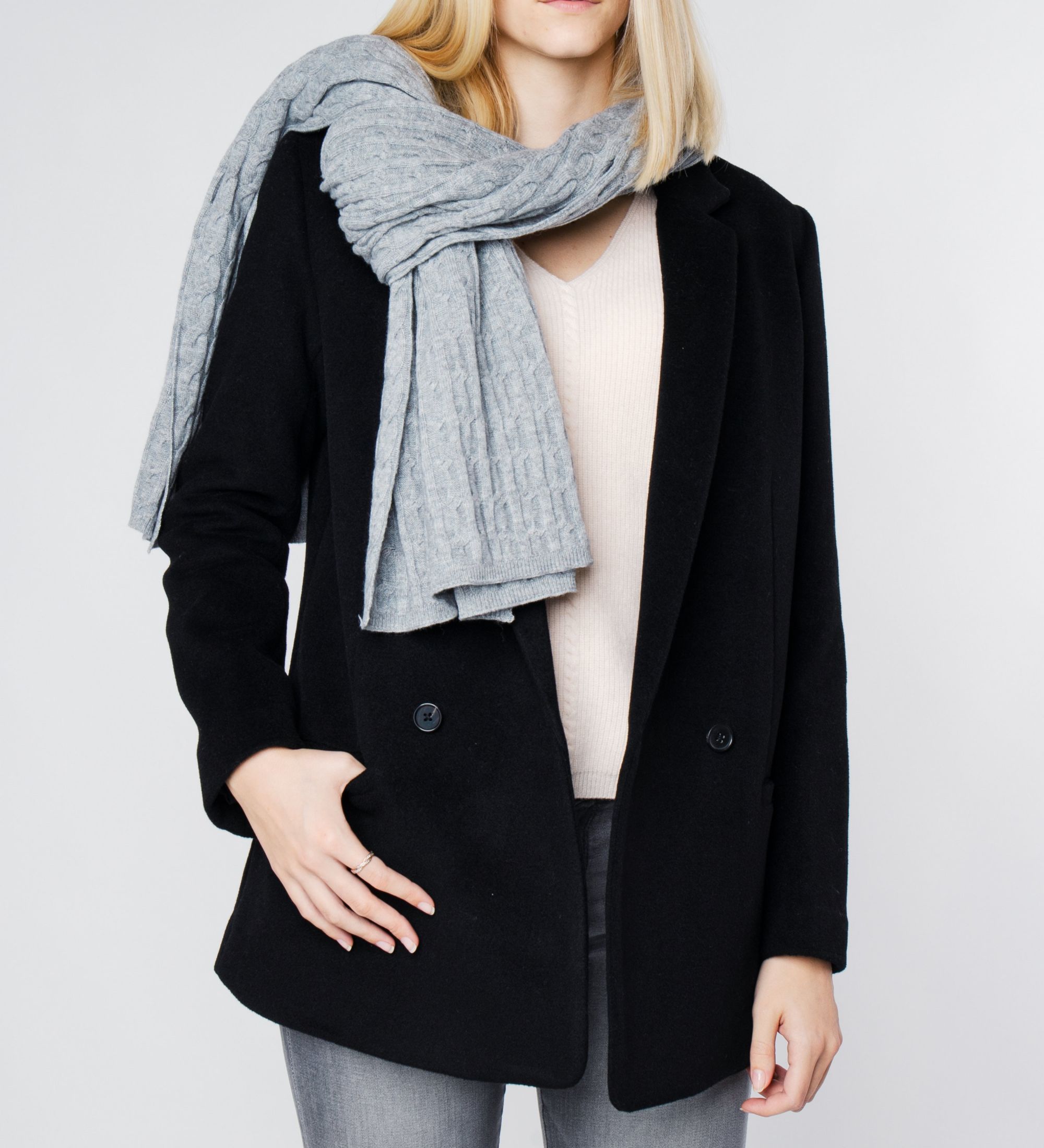 LEEZ Women Oversized Cashmere Wrap - Ash Grey