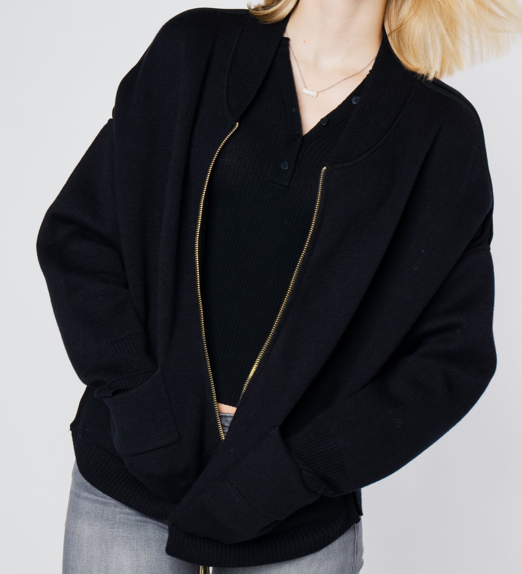 LEEZ Women Knit Zip Jacket