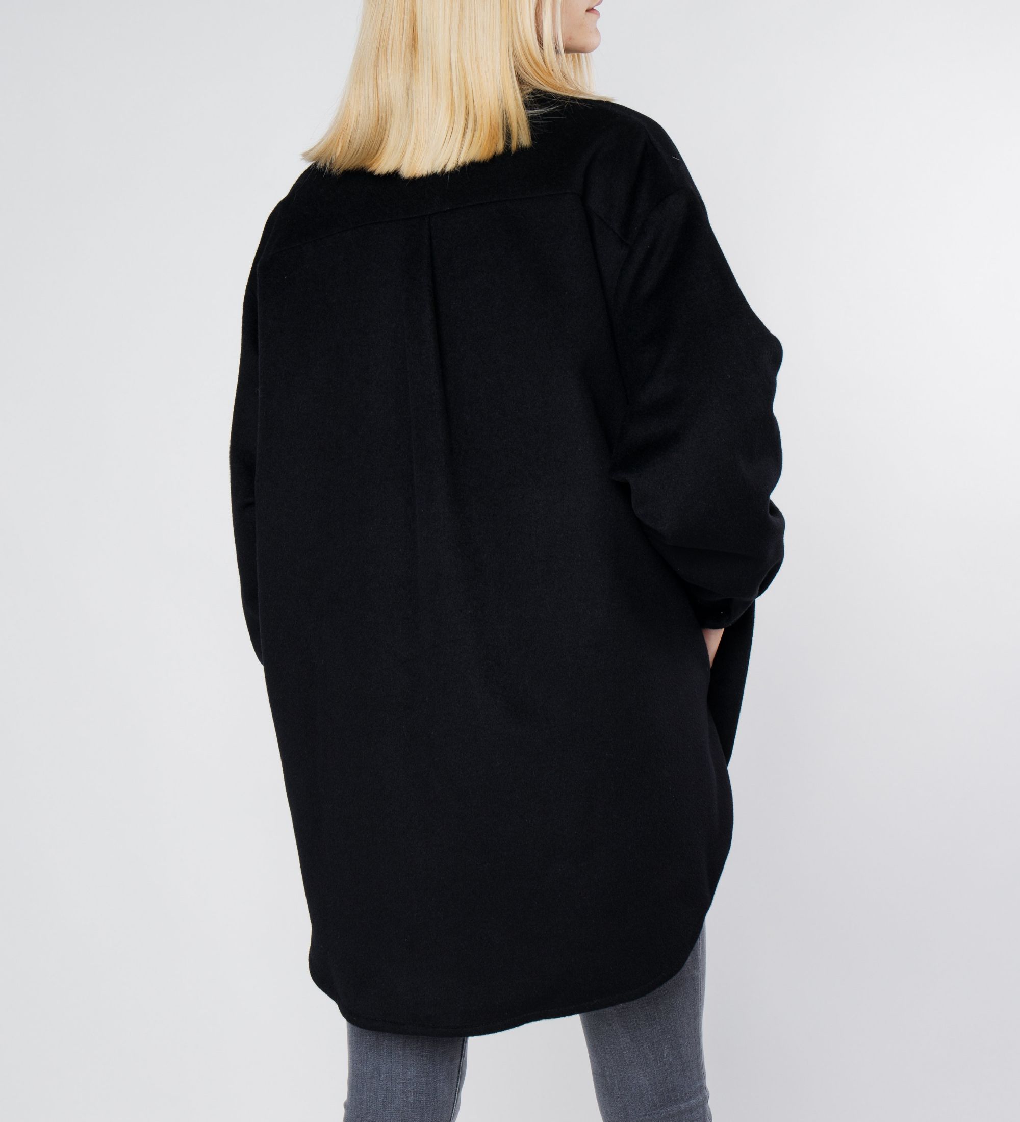 LEEZ Women Wool Shirt Jacket Black