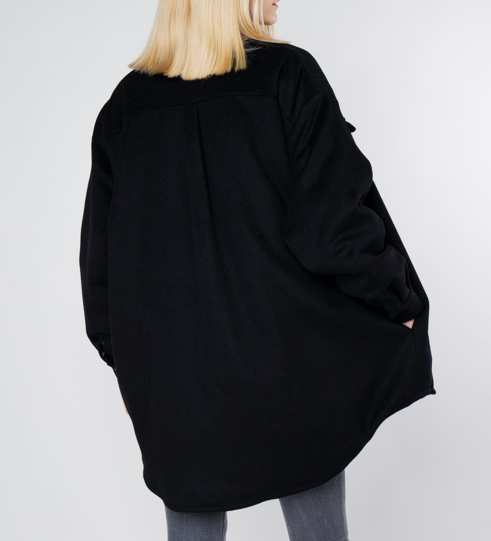 LEEZ Women Wool Shirt Jacket Black