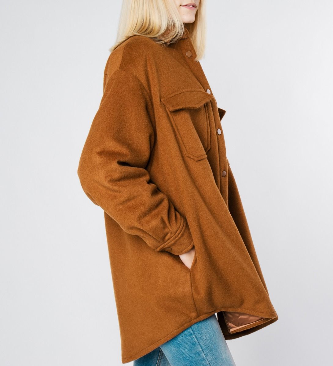 LEEZ Women Wool Shirt Jacket Brown