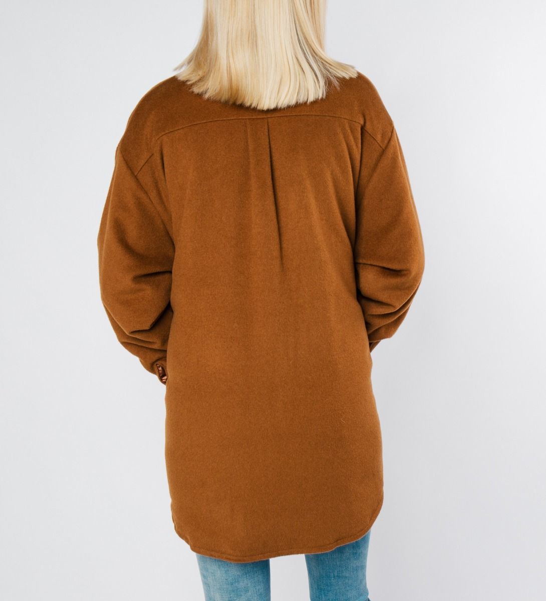 LEEZ Women Wool Shirt Jacket Brown