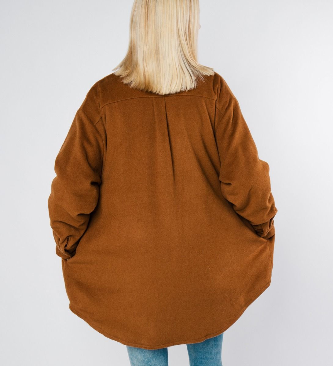 LEEZ Women Wool Shirt Jacket Brown