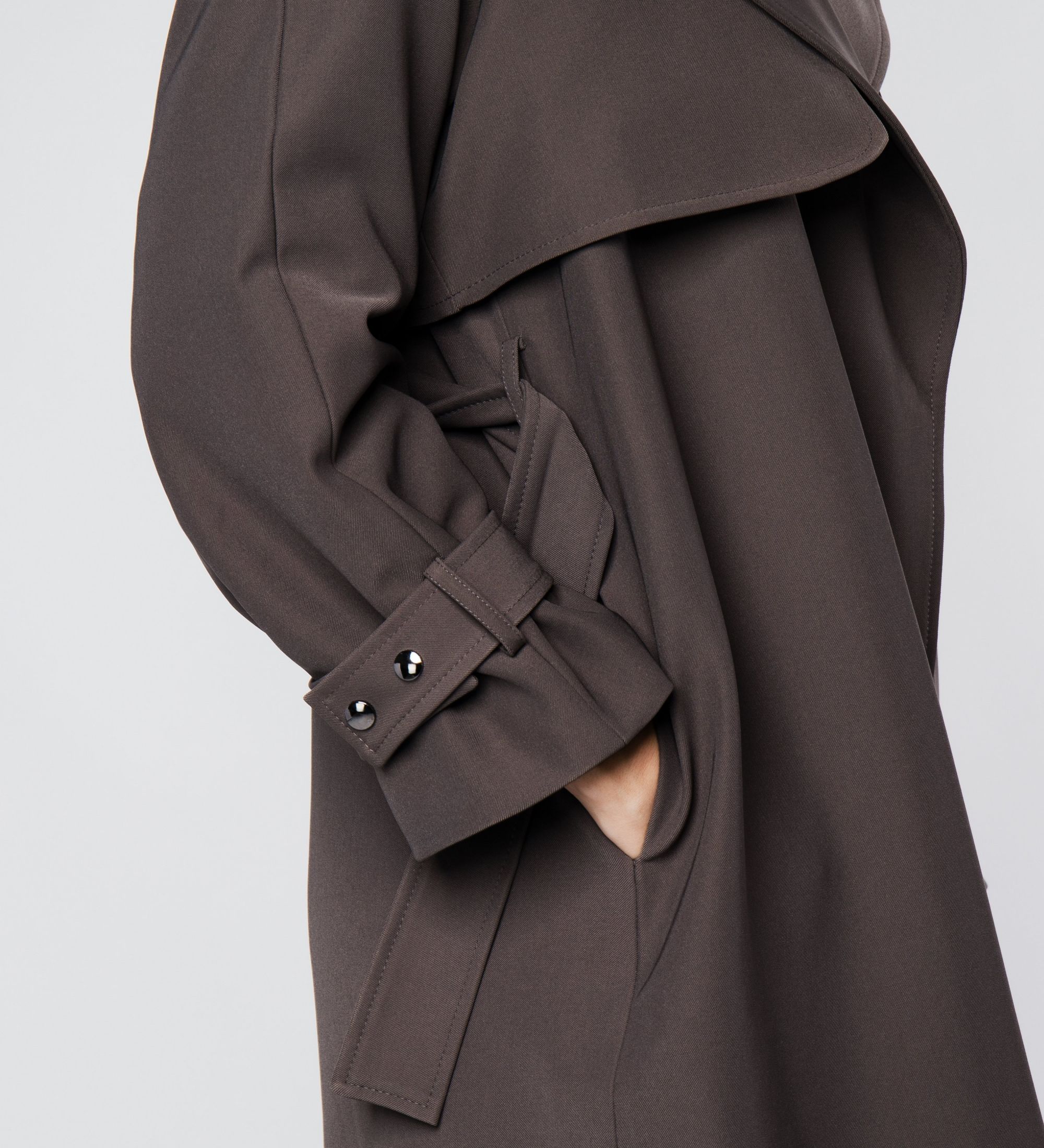 LEEZ Raglan Sleeve Mid-length Trench Coat Dark Gray