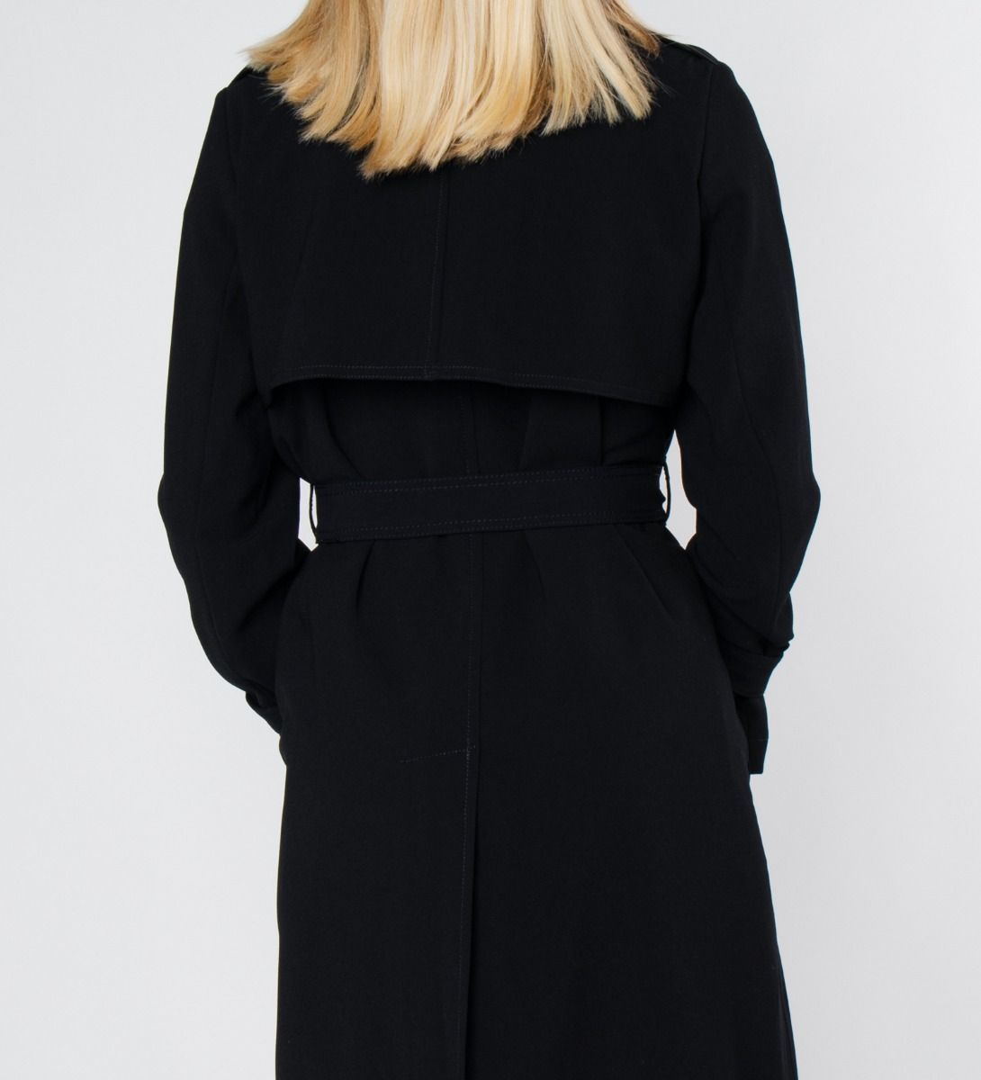 LEEZ Women Triacetate Mid-length Belted Trench Coat - Black