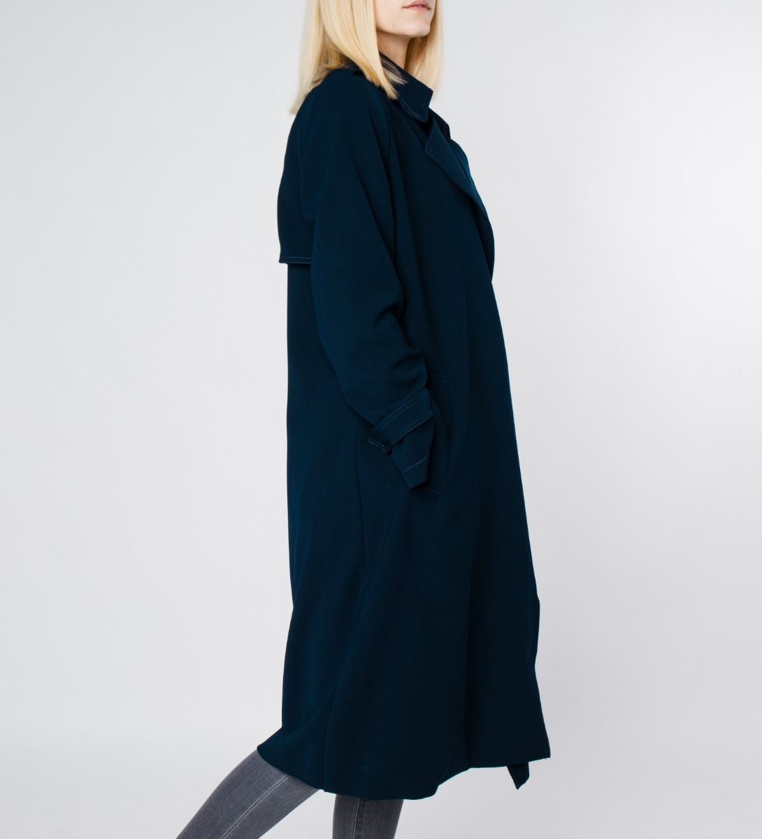 LEEZ Women Triacetate Mid-length Belted Trench Coat - Navy