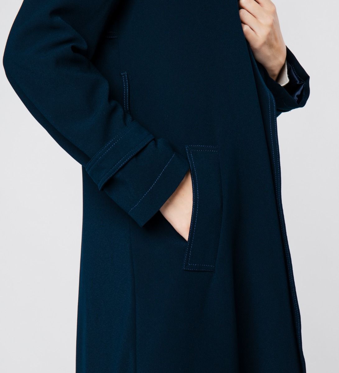 LEEZ Women Triacetate Mid-length Belted Trench Coat - Navy