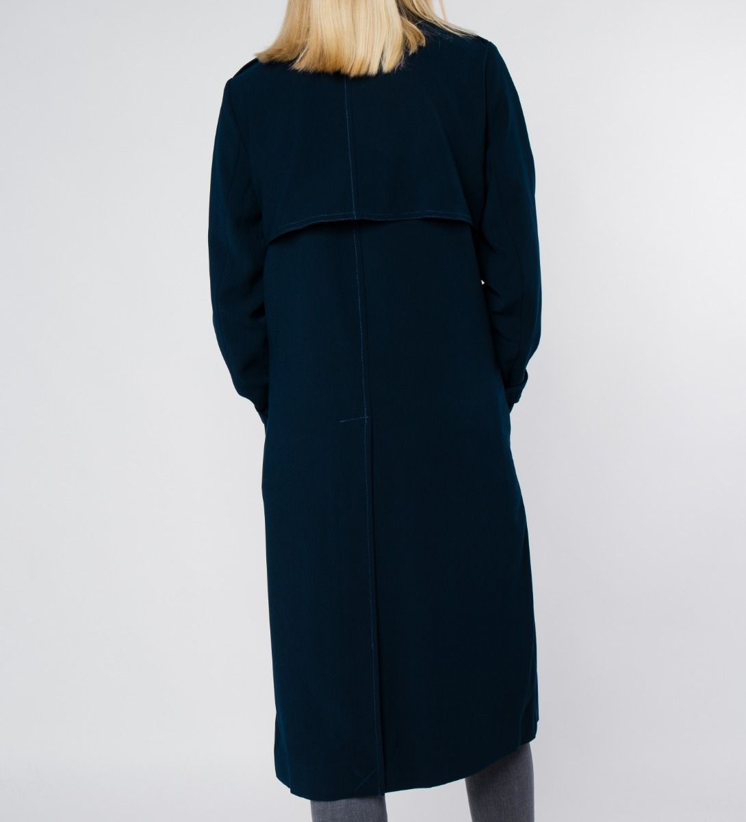 LEEZ Women Triacetate Mid-length Belted Trench Coat - Navy