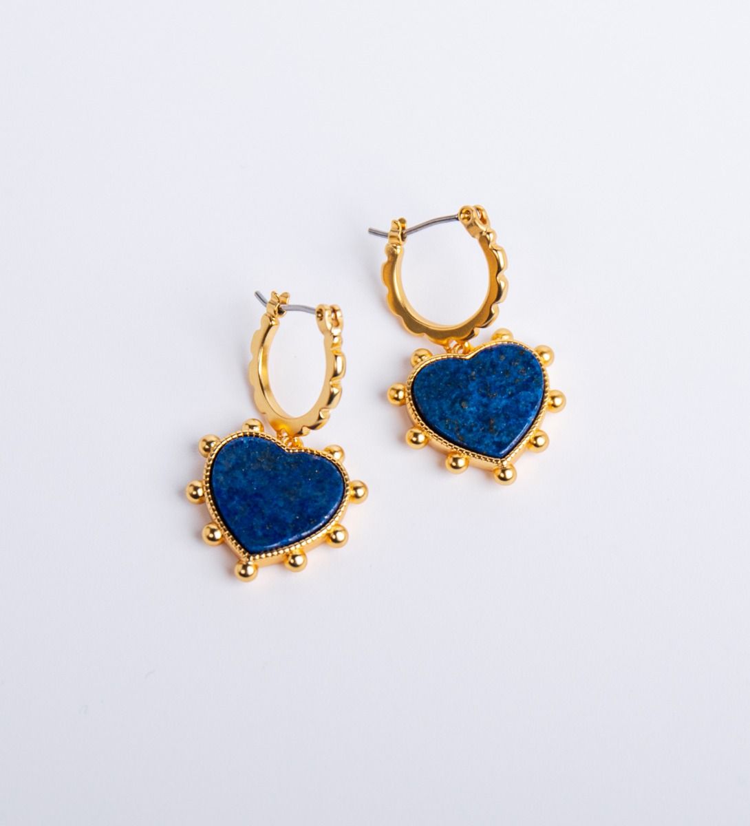 LEEZ Women Heart Shape Natural Lazurite Earrings Blue