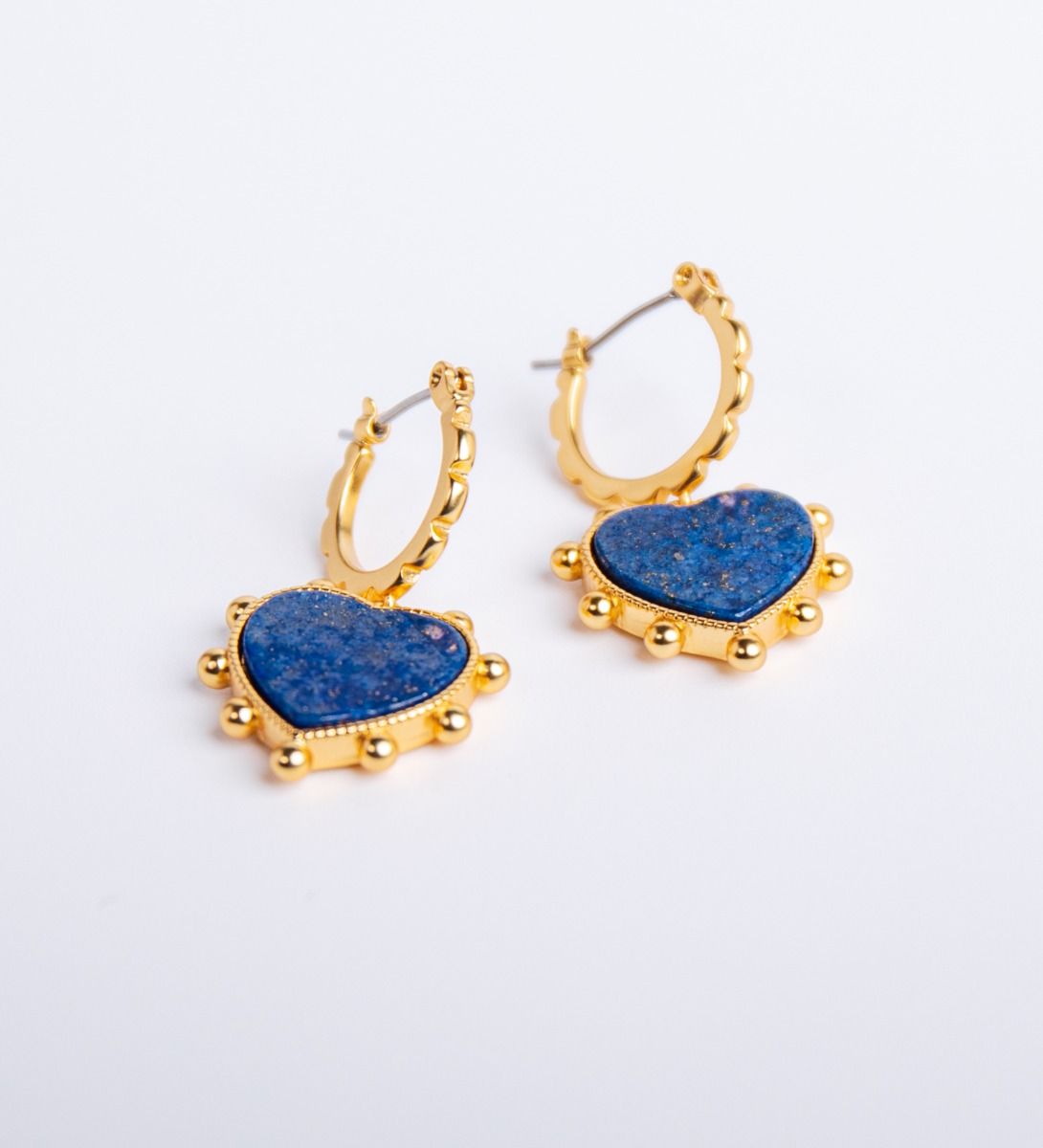 LEEZ Women Heart Shape Natural Lazurite Earrings Blue