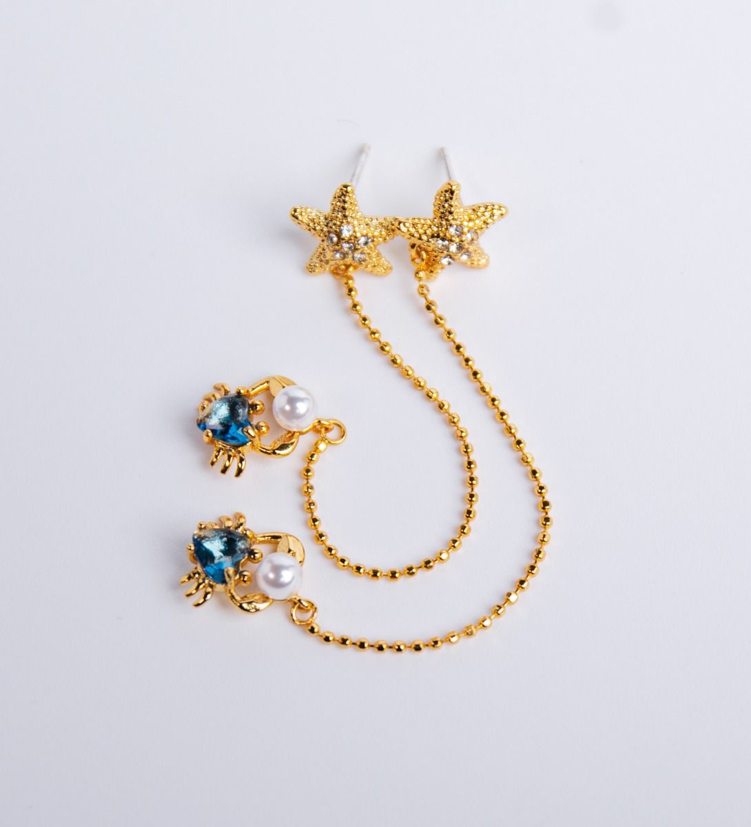 LEEZ Women Pearl Heart Crab Starfish Linear Drop Earrings