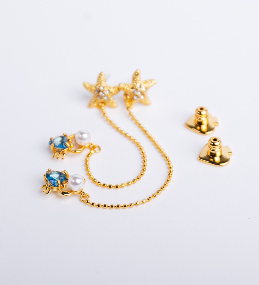 LEEZ Women Pearl Heart Crab Starfish Linear Drop Earrings