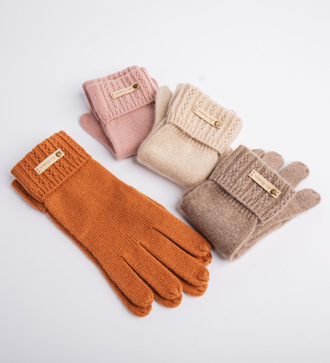 LEEZ Women Cashmere Folded Cuffs Knit Gloves