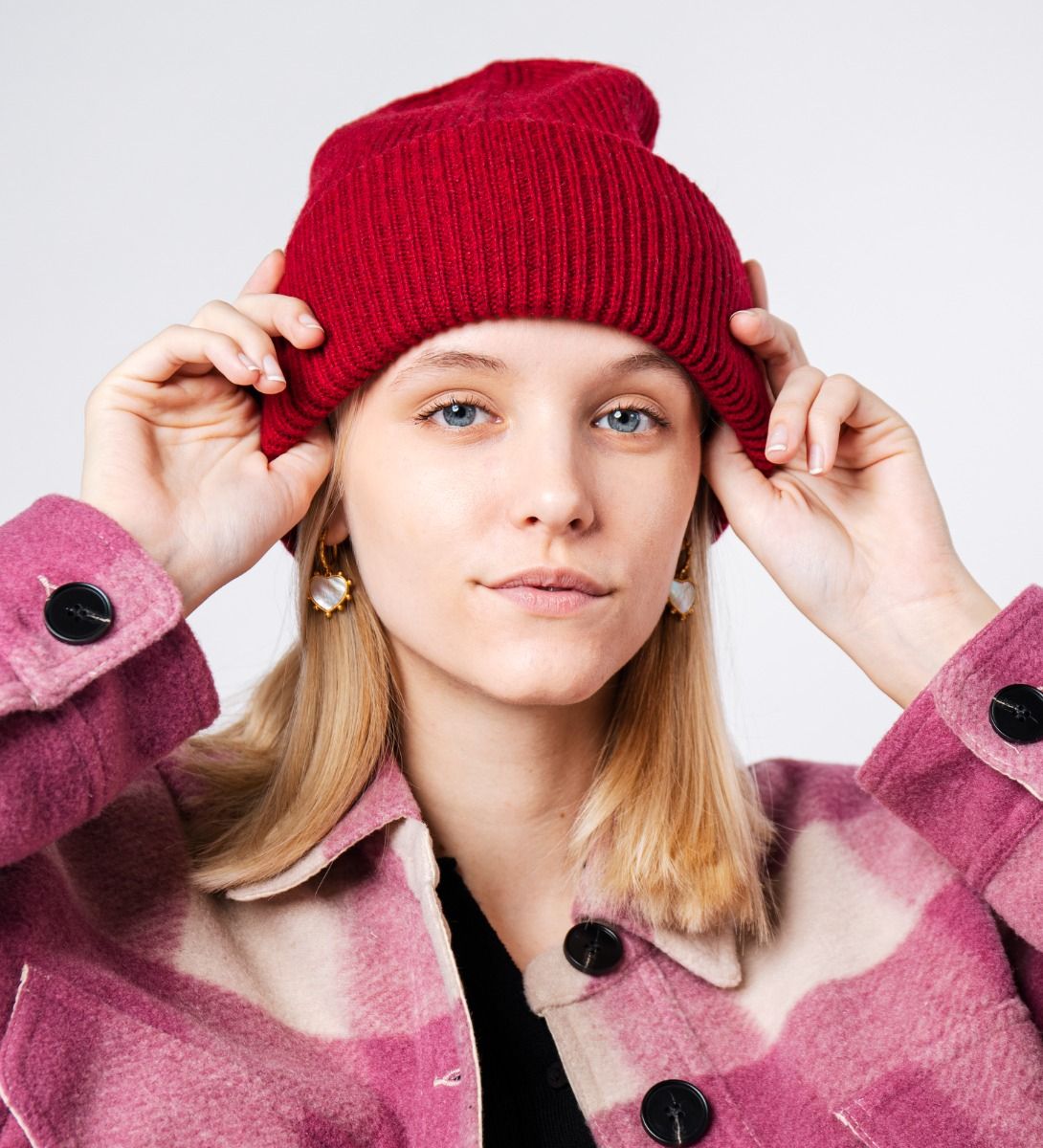 LEEZ Women Wool Knit Striped Beanie