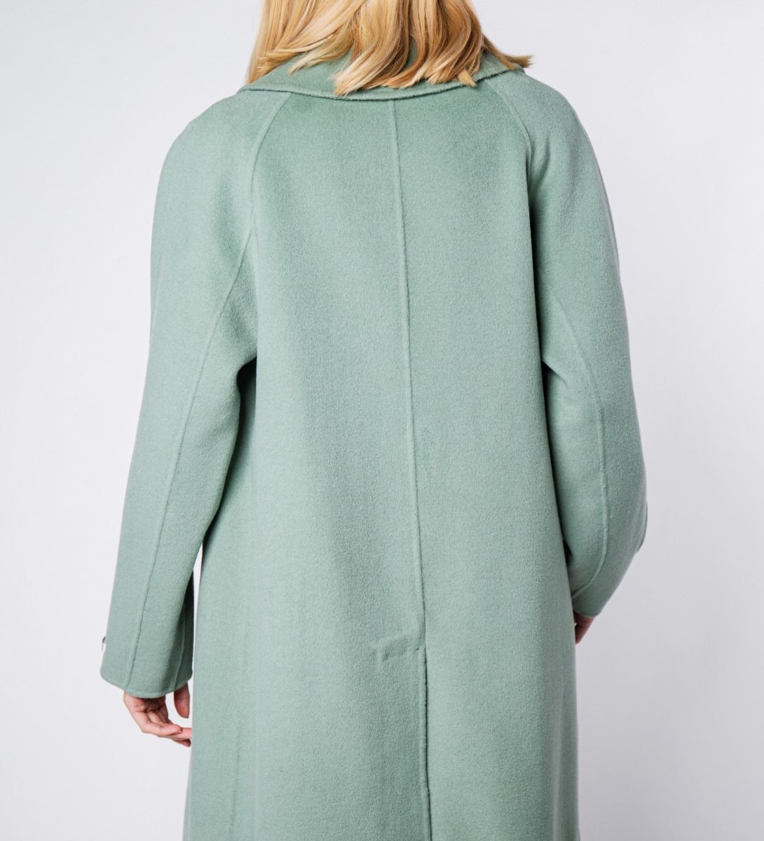 LEEZ Women Wool Double-Breasted Overcoat - Pea Green