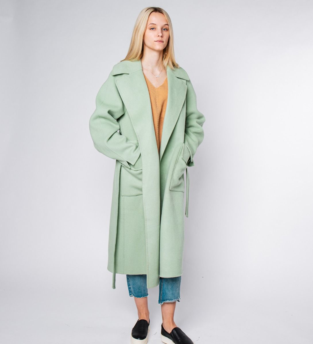 LEEZ Women Pastel Double Face Wool Overcoat - Celadon