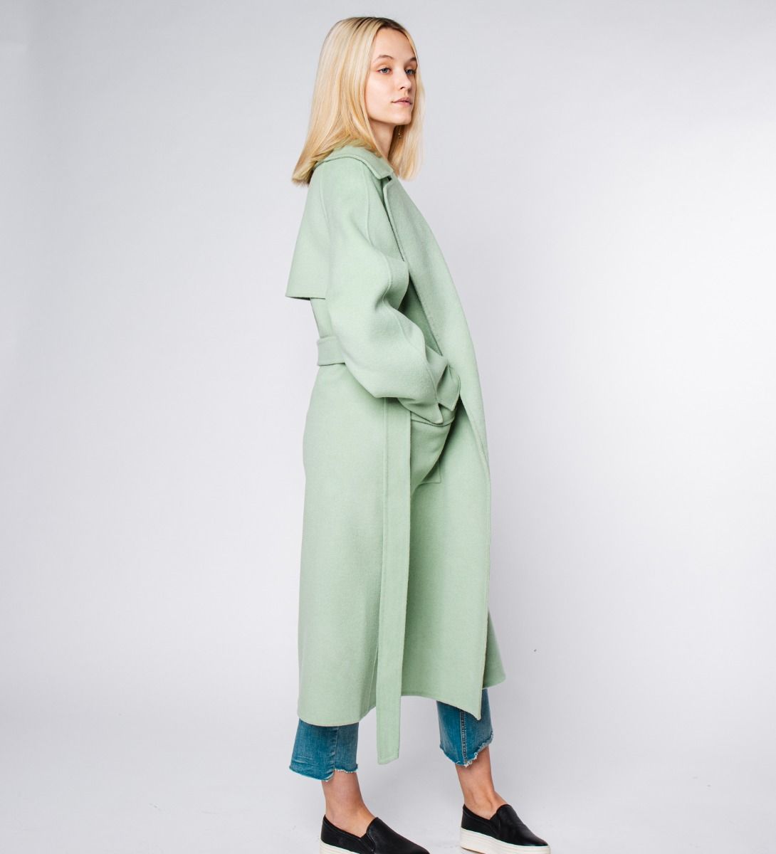 LEEZ Women Pastel Double Face Wool Overcoat - Celadon