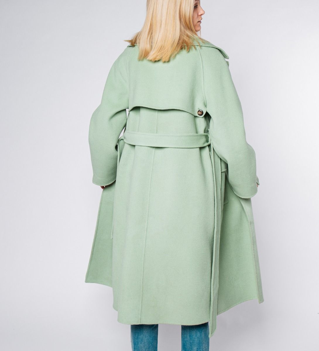 LEEZ Women Pastel Double Face Wool Overcoat - Celadon