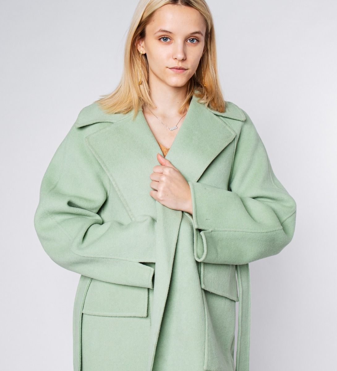 LEEZ Women Pastel Double Face Wool Overcoat - Celadon
