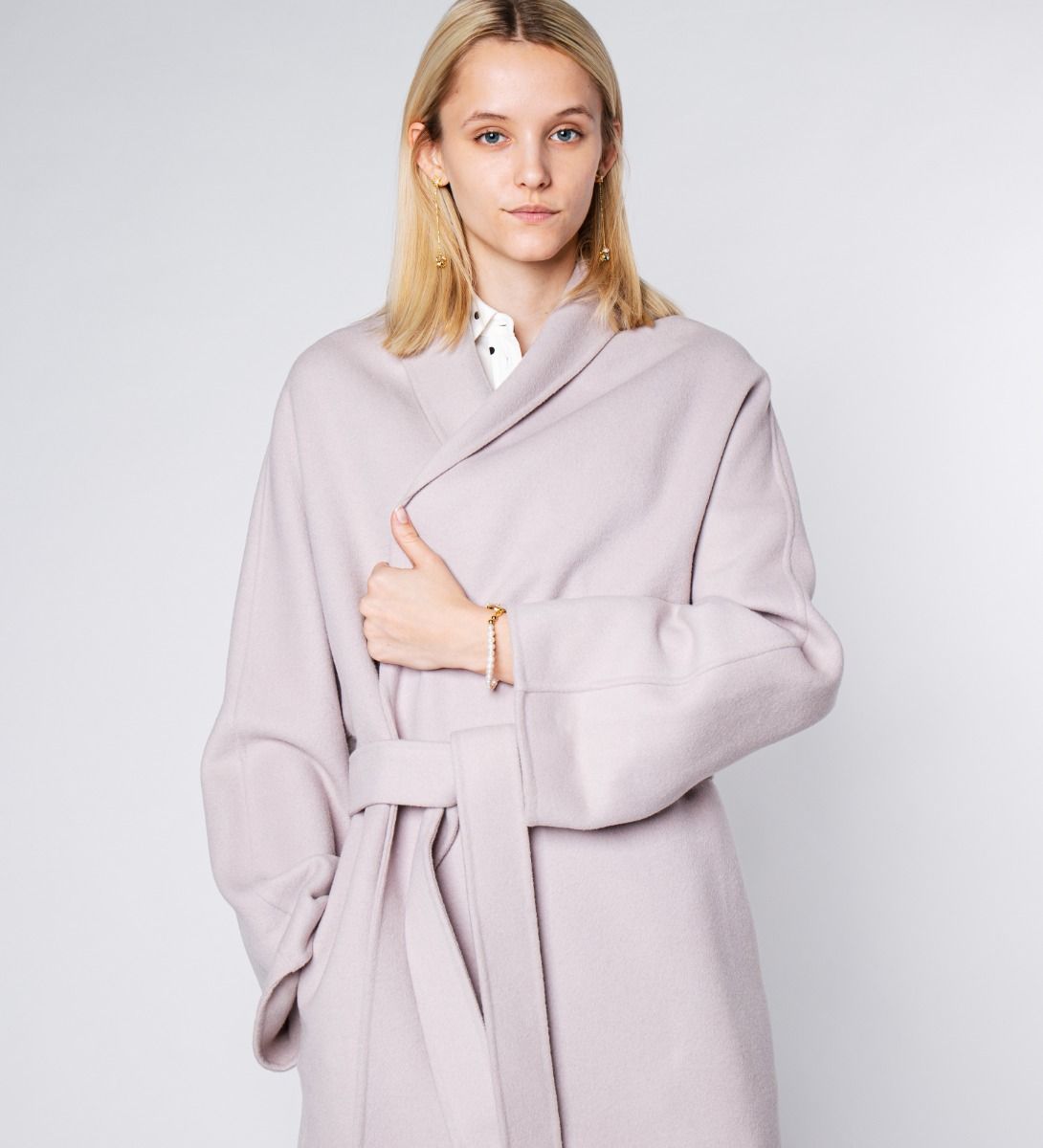 LEEZ Women Mid-Length Double Face Wool Belted Coat - Lavender Blush