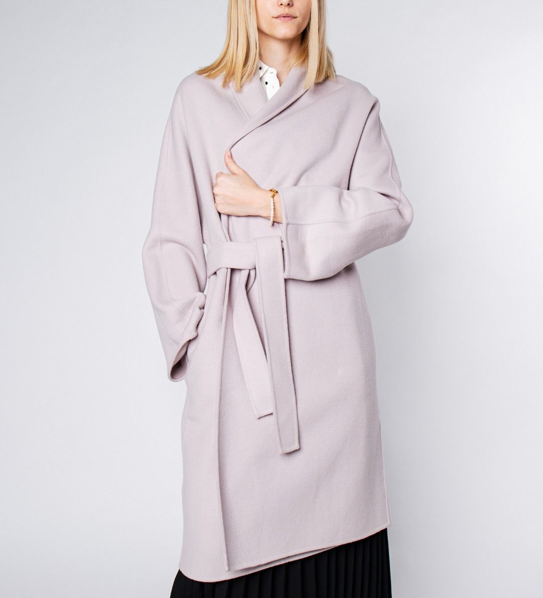 LEEZ Women Mid-Length Double Face Wool Belted Coat - Lavender Blush