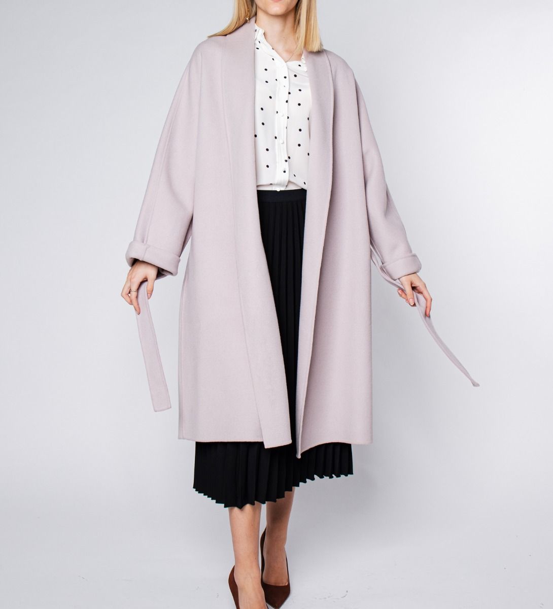 LEEZ Women Mid-Length Double Face Wool Belted Coat - Lavender Blush