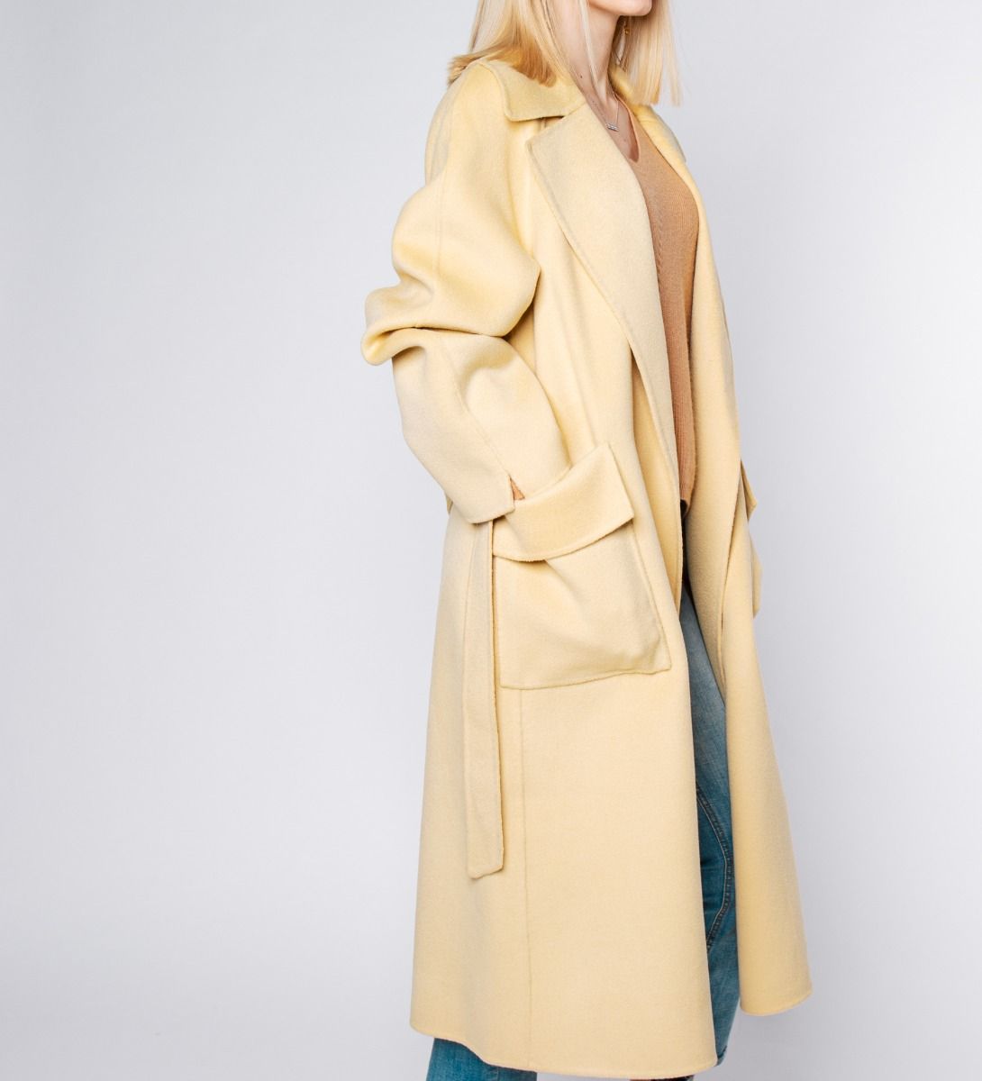 LEEZ Women Pastel Double Face Wool Overcoat - Wheat Ear