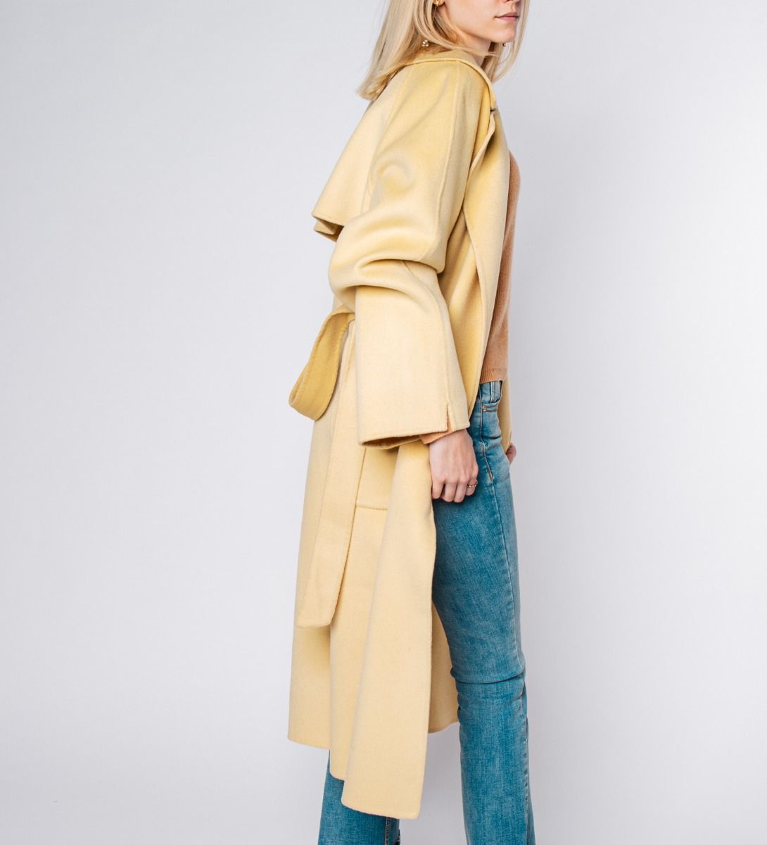 LEEZ Women Pastel Double Face Wool Overcoat - Wheat Ear