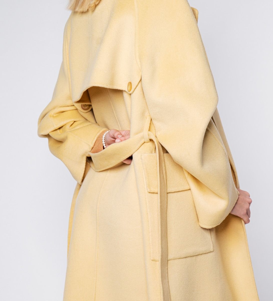 LEEZ Women Pastel Double Face Wool Overcoat - Wheat Ear