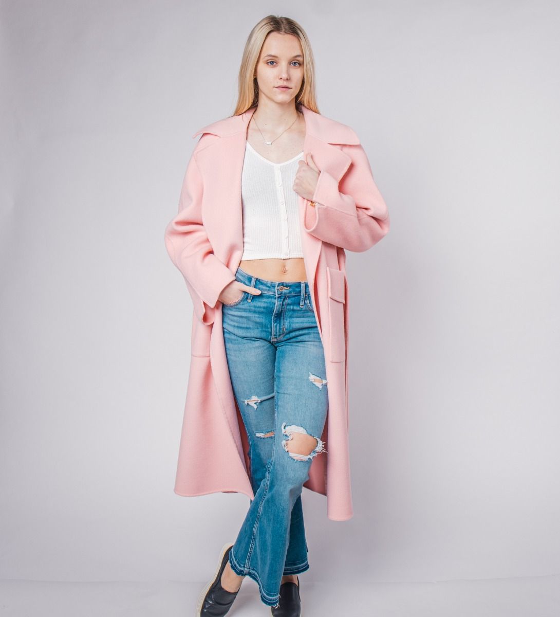 LEEZ Women Pastel Double Face Wool Overcoat - Pink