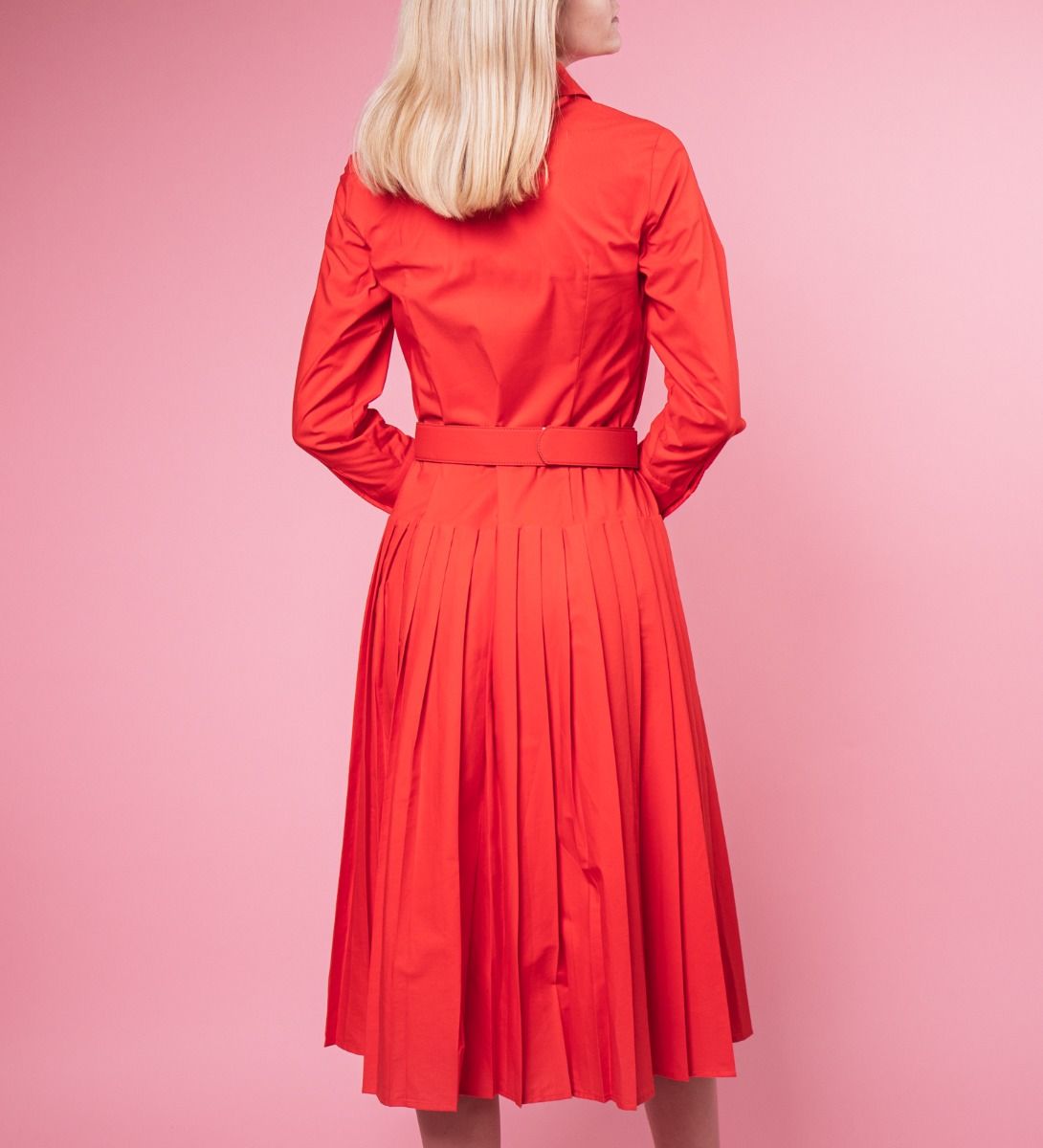 Pleated Shirt Dress Red