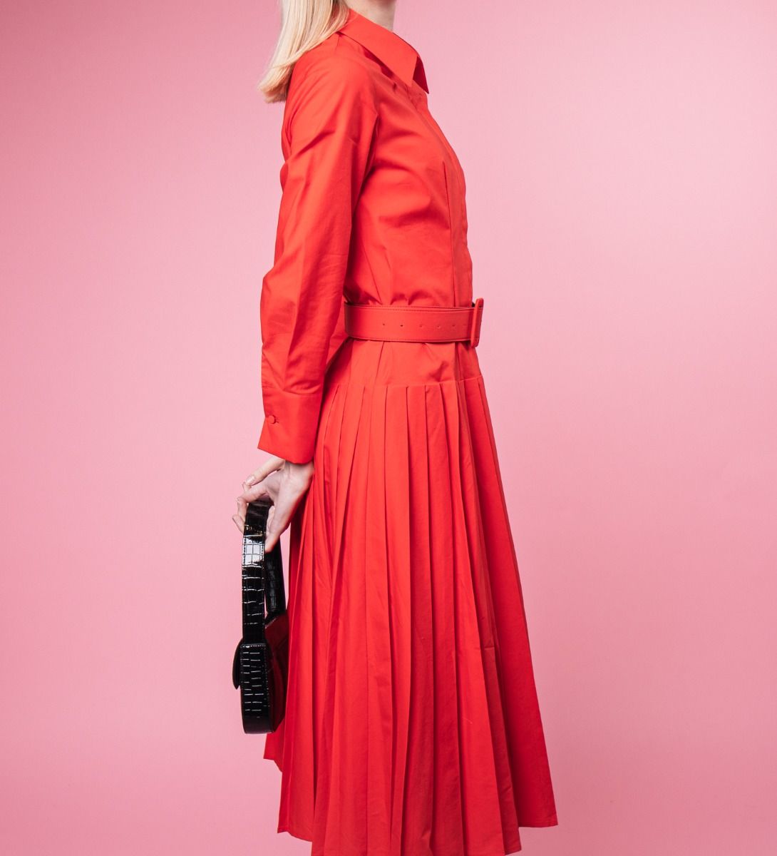 Pleated Shirt Dress Red